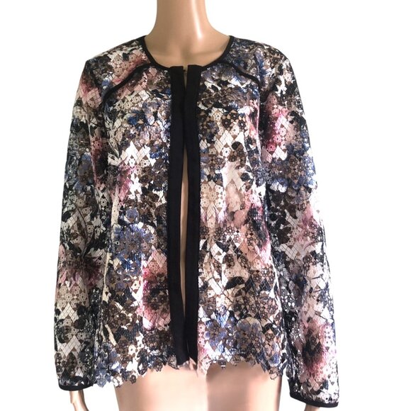 MIRANDA Painterly Semi Sheer Lace Long Sleeve Open Front Cardigan Sz 24 - Picture 5 of 6